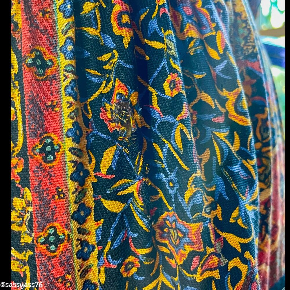 ▪️VTG▪️CAROL LITTLE▪️Multi-Color Floral Black & Gold Ribbon Maxi Prairie Skirt - Picture 7 of 7